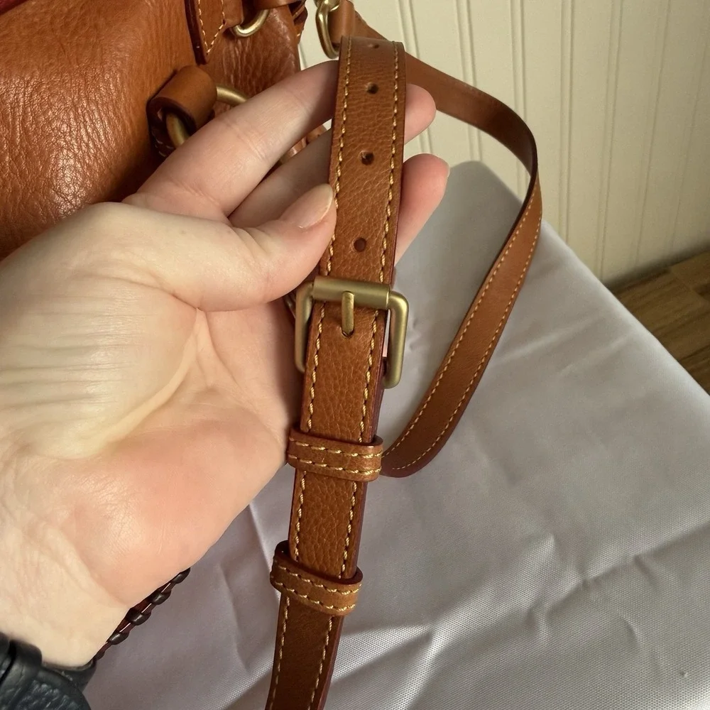 Dooney & Bourke Medium Natural Brown Florentine Leather Satchel  Bag Purse EUC